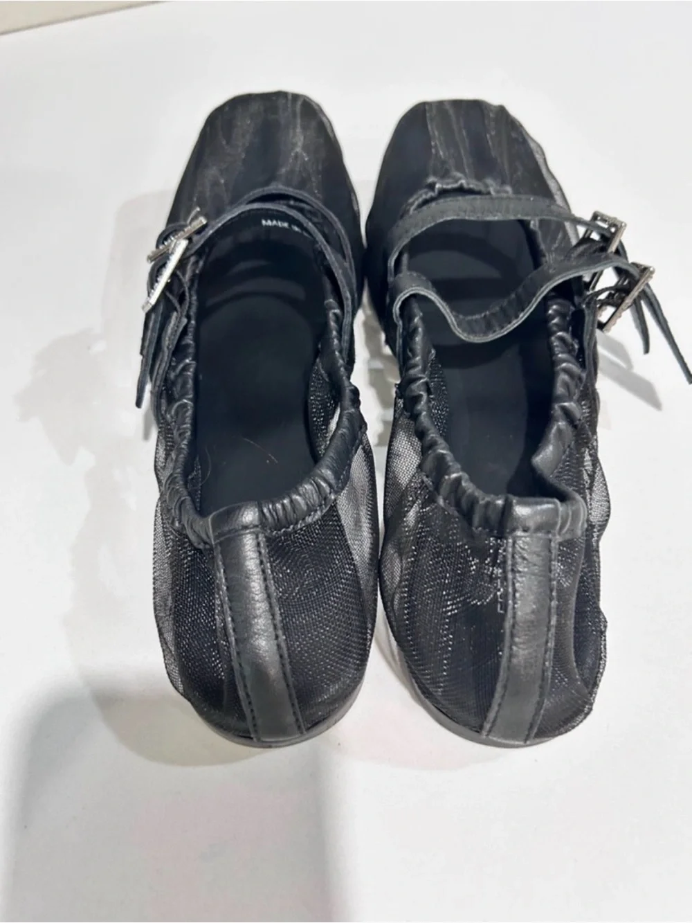 Free people Black Square-Toe Mary Jane Flats with Crystal Buckle Straps